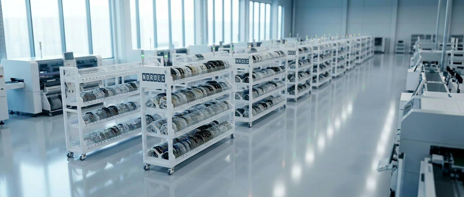 Modern electronics manufacturing facility with Nordec smart racks